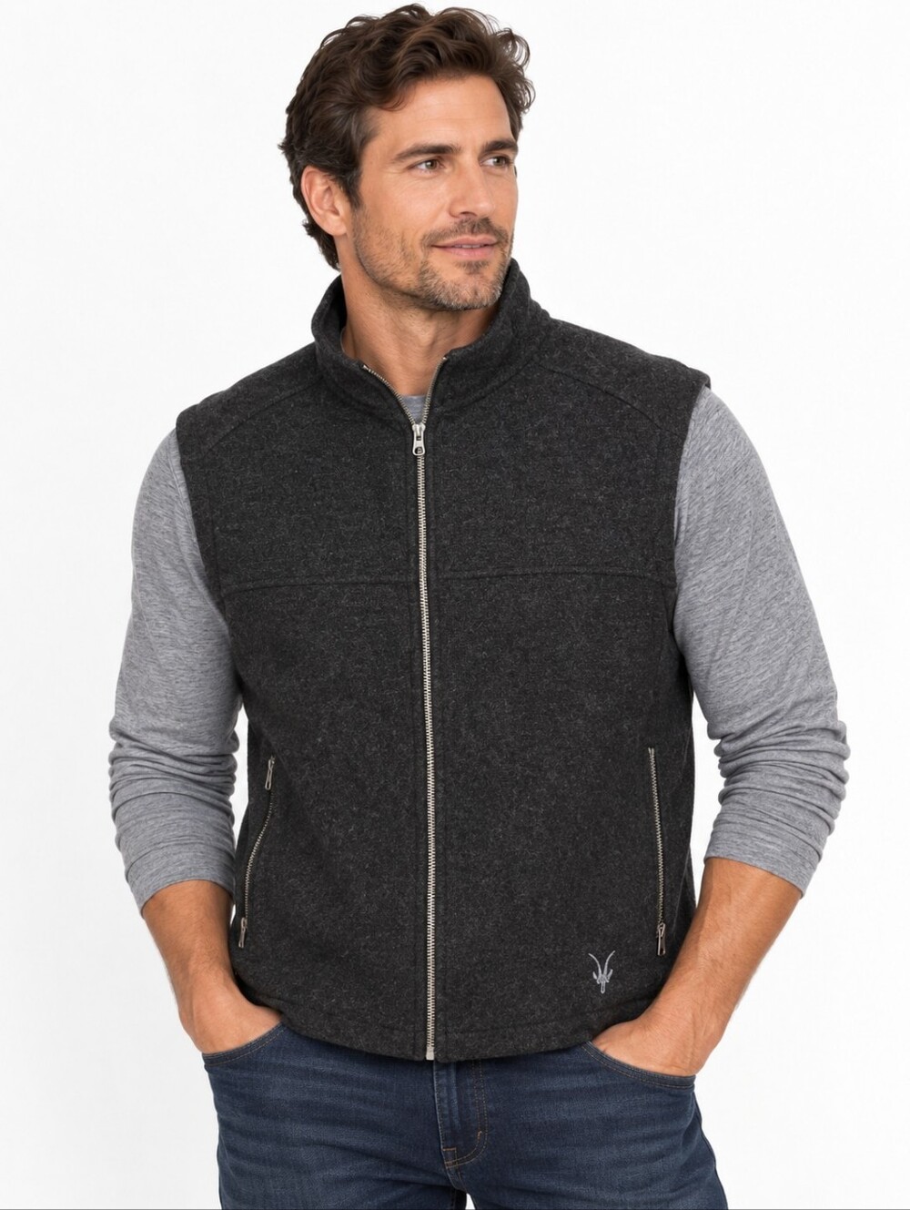 Ibex Men’s XL Charcoal 100% Pure Wool Full Zip Vest Made in USA